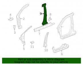 Body pillar center left Acura MDX 07-11 silver on body, dented, bumps