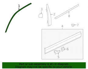 Upper door molding front right VW Touareg 11-17 chrome with glass seal