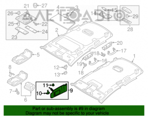 Left sun visor for VW Passat b8 16-19 USA, gray, without hook, for lighting, for dry cleaning