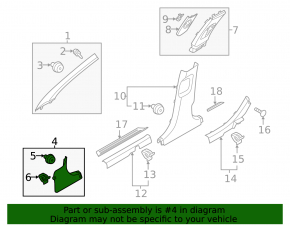 Kia K5 21-24 black front pillar trim, left lower