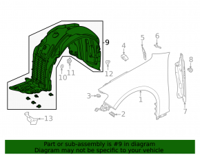 Front left fender liner for Acura TLX 20-25 20 wheels