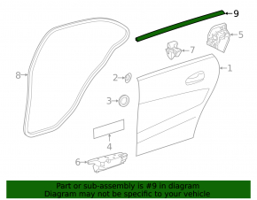 Molding door-glass central rear right Mercedes CLA 14-19 chrome, broken fastener