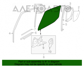Rear right door glass for Suzuki Kizashi 10-15
