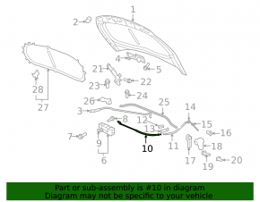 VW Tiguan 09-17 hood release cable 2 parts