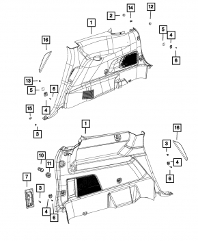 Right arch trim for 2-row Dodge Journey 11-20