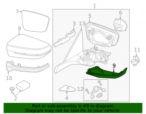 Right side mirror cover for BMW 5 G30 17-23, lower, Shadow-Line without camera