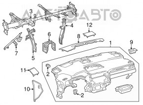 Torpedo front panel without AIRBAG Lexus RX350 20-22 black, without right plug