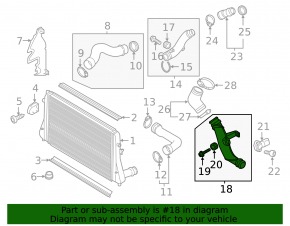 Air pipe left middle VW Passat b8 16-19 USA 1.8T, 2.0T plastic