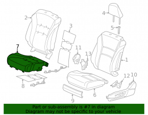 The driver's seat cushion cover for a Honda Accord 13-17 is black leather, perforated, heated, cracked, and wrinkled.