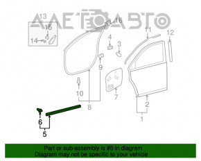 Front left lower door seal Toyota Highlander 08-13