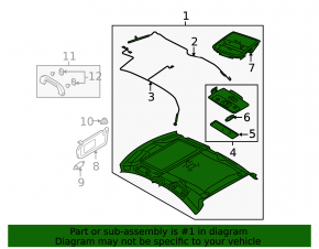 Headlining Mazda3 MPS 09-13 gray under the sunroof, for dry cleaning, creases, dents