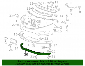 Front bumper lip extension left Chevrolet Volt 11-15 rubber torn