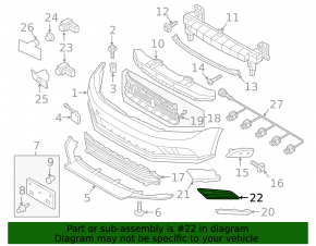 Front bumper grille, left side, VW Jetta 15-18 USA, without fog lights