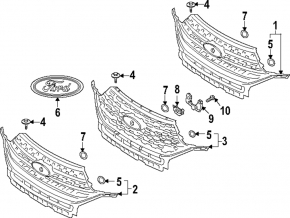 Radiator grill with frame and chrome assembly Ford Explorer 20-23 with emblem, XLT, sand, crack on the emblem, missing fragment on the emblem