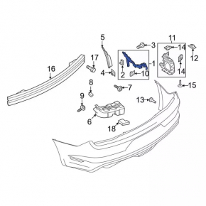Rear bumper mount on the left fender for Ford Mustang mk6 15-22 coupe 2.3, 3.7