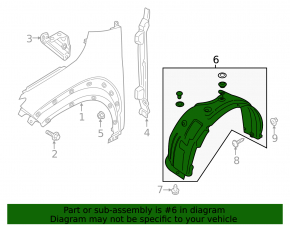 Front left fender liner Hyundai Kona 18-21 1.6, 2.0