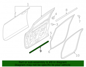 Door seal lower front left Nissan Leaf 13-17