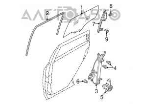 Rear right door glass guide for Nissan Rogue 08-15