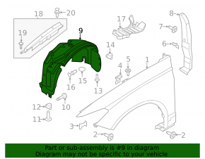 Front right fender liner Lincoln MKZ 13-16