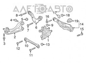 The rear right transverse control arm of a Honda Accord 18-22 is rusty