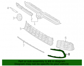 Left front bumper grille molding for VW Golf 22-24 GTI