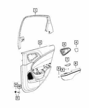 Door trim panel, rear right, Chrysler 200 15-17, black, mold