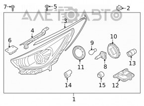 Left front headlight assembly for Kia Niro 17-19 HEV, PHEV, with bracket, halogen, LED DRL, seal peeling off, needs polishing, scratches, cobwebs