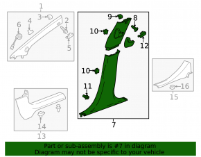 Right upper center pillar trim for Chevrolet Volt 11-15
