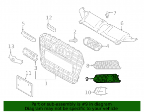 Front bumper grille right Audi A6 C7 16-18 for radar, black gloss, type 1, S-line