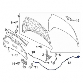 Hood release cable without handle Ford Fiesta 11-19
