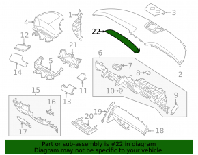 Right upper front panel trim for Hyundai Tucson 22-26, black fabric, dry-cleanable