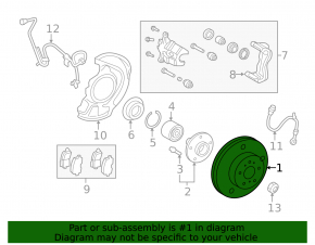 Front right brake disc Toyota Highlander 08-13