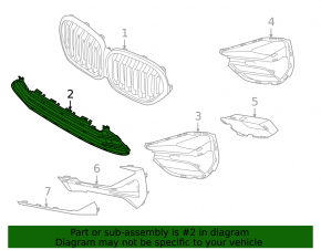 Lower grille of the front bumper central BMW X1 F48 20-22 Basis, X-line, structure