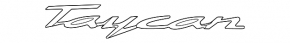 The Taycan emblem on the tailgate of the Porsche Taycan 20-26 is glossy black.