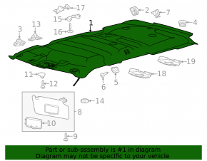 Ford Explorer 16-19 headlining without sunroof, black, dry-cleanable, torn