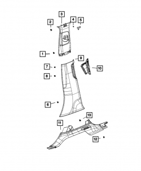 Left center pillar trim, upper belt, Jeep Grand Cherokee WL 21-23, gray
