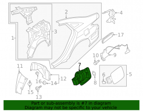 Fuel filler flap housing Hyundai Sonata 11-15 missing two fasteners, broken plastic