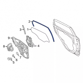 Rear left glass seal Ford Fiesta 11-19 4d
