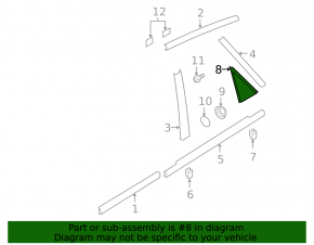 Plastic corner for the rear left door of a Mazda3 03-09 HB