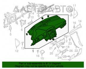 Torpedo front panel without AIRBAG Ford Fusion mk5 13-20 under start-stop, insert under chrome, tear
