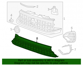 Lower grille for the front bumper of the VW Atlas 21-23, gloss black, for parking sensors, R-Line
