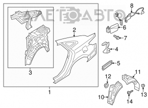 Rear right fender liner Hyundai Azera 12-17 rear part