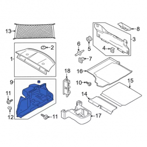 Front trunk floor for Ford Mustang mk6 15-23 coupe, gray