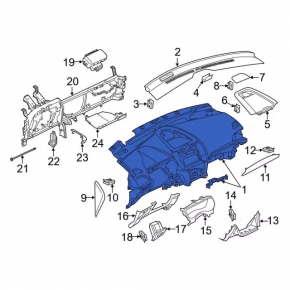 Torpedo front panel without AIRBAG Ford Edge 15-18 black start-stop