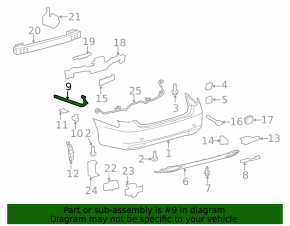 Rear bumper mount left long Lexus LS460 LS600h 07-09 prerest