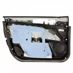 Door trim card front right Ford Fusion mk5 17-20 black with gray insert cloth, armrest leather, molding gray structure, scratches, pokes, scuffs