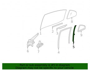 Rear left door glass guide for Lexus IS 14-20