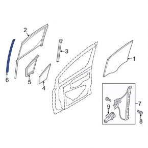 Glass guide front left Ford Transit Connect MK2 13-23 long