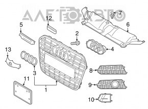 Front bumper grille right Audi A6 C7 16-18 rest for radar