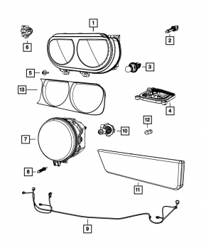 Headlight front left bare Dodge Challenger 09-14 halogen, spider web